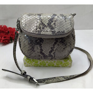 Michael Kors Gray Leather Snakeskin Embossed Flap Closure Crossbody Bag